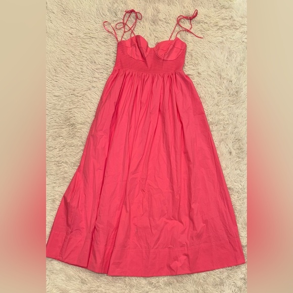NWOT STAUD Landry Shoulder-Tie Smocked Cotton Maxi Pink  Dress sz XL - Picture 2 of 6